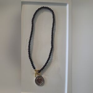 Chic Black Beaded Necklace with Gold Pendant